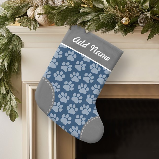 Meia De Natal Pequena Nome Personalizado do Padrão de Impressão da Pata  (Personalized Christmas Stocking)