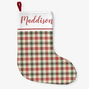 Meia De Natal Pequena Nome personalizado do padrão de xadrez de Natal Ve