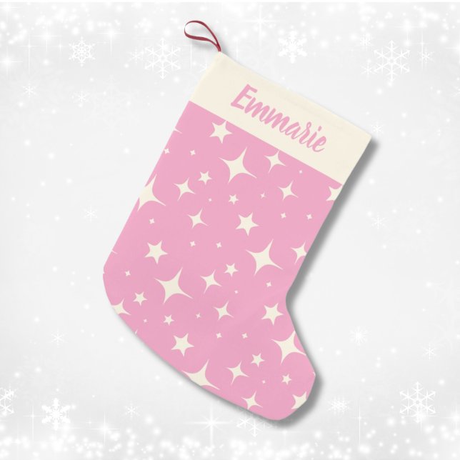 Meia De Natal Pequena Nome Personalizado do Padrão do Sparkle de Natal R (Retro Pink Christmas Sparkle Pattern Custom Name Small Christmas Stocking
)
