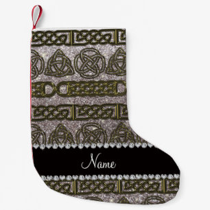 Meia De Natal Pequena Nome personalizado dourado cinzento prateado