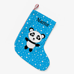 Meia De Natal Pequena Nome personalizado estrelas azul panda