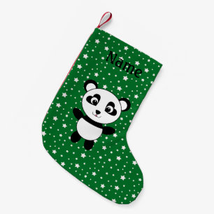Meia De Natal Pequena Nome personalizado estrelas verdes do panda