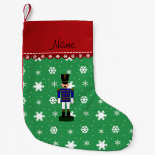 Meia De Natal Pequena Nome personalizado Flocos de neve verdes Flocos de
