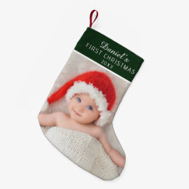 Meia De Natal Pequena Nome Personalizado Foto Bebê Verde Elegante