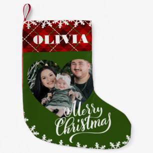 Meia De Natal Pequena Nome personalizado Foto Feliz Natal Verde