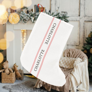 Meia De Natal Pequena Nome Personalizado Francês Tradicional Red Stripe