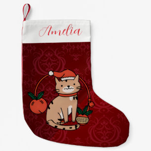 Meia De Natal Pequena Nome Personalizado Gato Antigo Natal Elegante