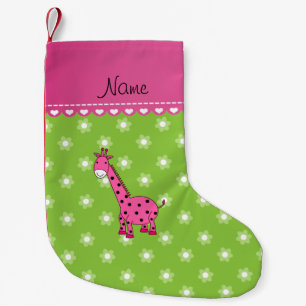Meia De Natal Pequena Nome personalizado girafa rosa flores verdes