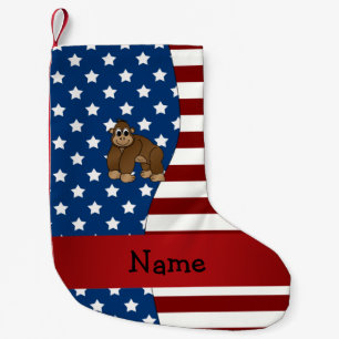 Meia De Natal Pequena Nome personalizado gorila Patriótica