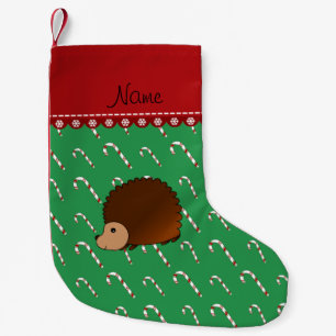 Meia De Natal Pequena Nome personalizado hedgehog green candy canes