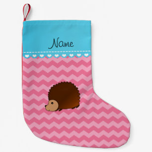 Meia De Natal Pequena Nome personalizado hedgehog pink chevrons