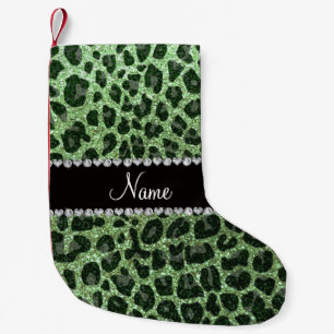 Meia De Natal Pequena Nome personalizado: impressão leopardo verde-claro