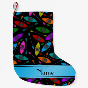Meia De Natal Pequena Nome personalizado kayaks arco-íris preto