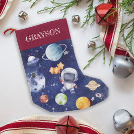 Meia De Natal Pequena Nome personalizado Kids Astronaut Galaxy Space