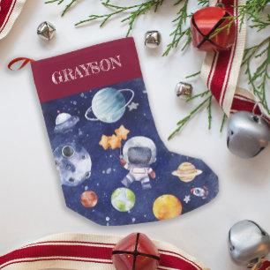 Meia De Natal Pequena Nome personalizado Kids Astronaut Galaxy Space