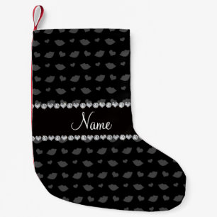 Meia De Natal Pequena Nome personalizado lábios pretos e padrão de coraç