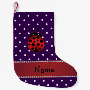 Meia De Natal Pequena Nome personalizado ladybug bolinhas roxas