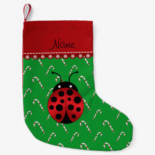 Meia De Natal Pequena Nome personalizado ladybug green candy canes