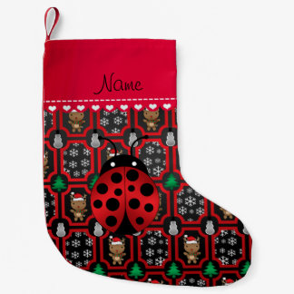 Meia De Natal Pequena Nome personalizado ladybug neves pretos renas