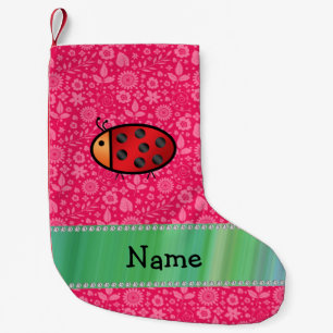 Meia De Natal Pequena Nome personalizado ladybug padrão floral cor-de-r