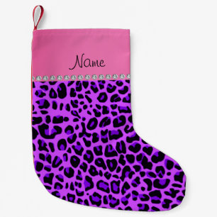 Meia De Natal Pequena Nome personalizado listra rosa-púrpura-leopardo