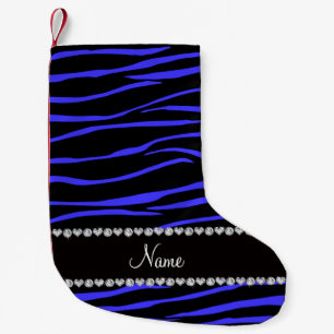 Meia De Natal Pequena Nome personalizado listras azuis-zebra pretas