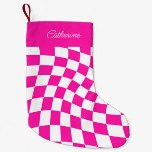 Meia De Natal Pequena Nome Personalizado Moderno Rosa Quente Verificado