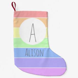 Meia De Natal Pequena Nome personalizado monograma Pastel Rainbow Stripe