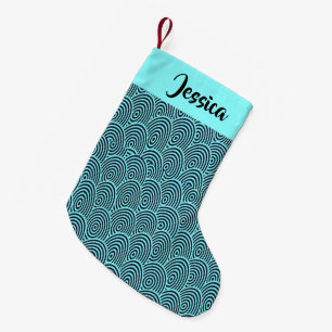 Meia De Natal Pequena Nome personalizado ondas espirais azuis
