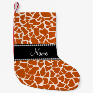 Meia De Natal Pequena Nome personalizado padrão de girafa laranja