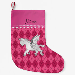 Meia De Natal Pequena Nome personalizado pegasus - argyle cor-de-rosa