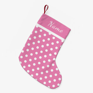 Meia De Natal Pequena Nome personalizado - Pink Natal - Pontos Brancos
