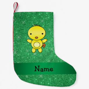 Meia De Natal Pequena Nome personalizado pintinho verde-relva