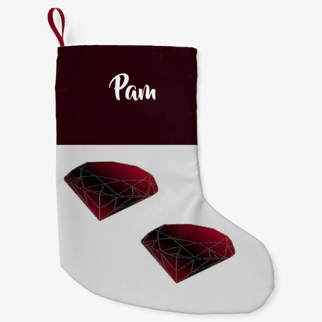Meia De Natal Pequena Nome personalizado ruby red gemstones (Frente)