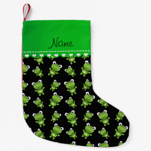 Meia De Natal Pequena Nome personalizado sapos verdes pretos