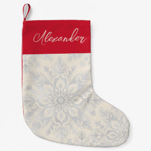 Meia De Natal Pequena Nome personalizado Silver Snowflake