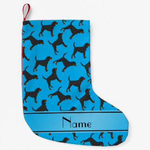 Meia De Natal Pequena Nome personalizado sky blue preto tan coonhounds