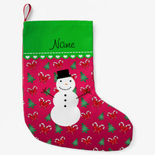 Meia De Natal Pequena Nome personalizado snowman pink arcos