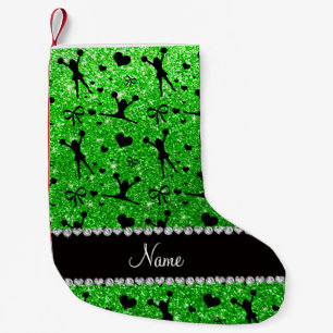 Meia De Natal Pequena Nome personalizado verde limão brilho