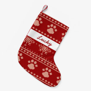 Meia De Natal Pequena Nome personalizado vermelho Cat Paw Knted Natal