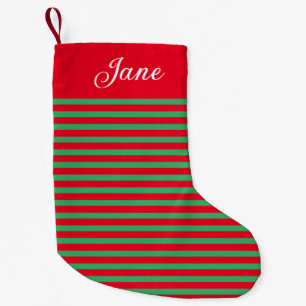 Meia De Natal Pequena Nome Personalizado Vermelho e Verde Striped
