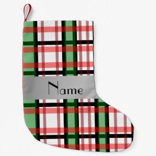 Meia De Natal Pequena Nome personalizado xadrez verde vermelha