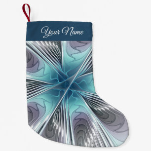 Meia De Natal Pequena Nome Próprio da Flor Branca de Cinzas Azul Moderna