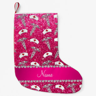 Meia De Natal Pequena Nome rosa cor-de-rosa, matador de prata caduceus