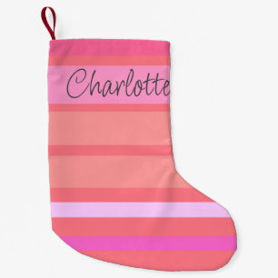 Meia De Natal Pequena Nome Stripes Rosa Quente Personalizadas, De Dois