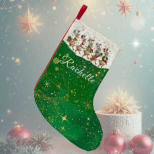 Meia De Natal Pequena Nome Verde Desfile de Rena Natalina Excêntrica