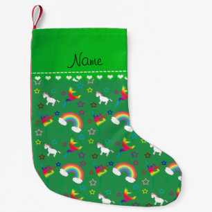 Meia De Natal Pequena Nome verde ginástica arco-íris unicórnios