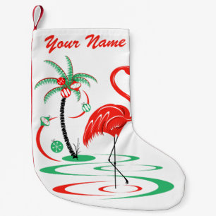 Meia De Natal Pequena Nome vermelho do flamingo do Natal que armazena um