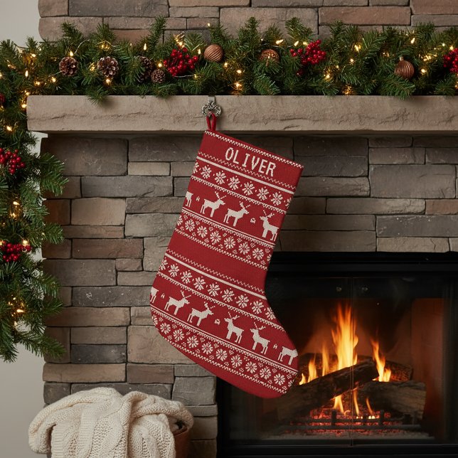 Meia De Natal Pequena Nordic Reindeer Sweater Pattern personalized Name (Criador carregado)