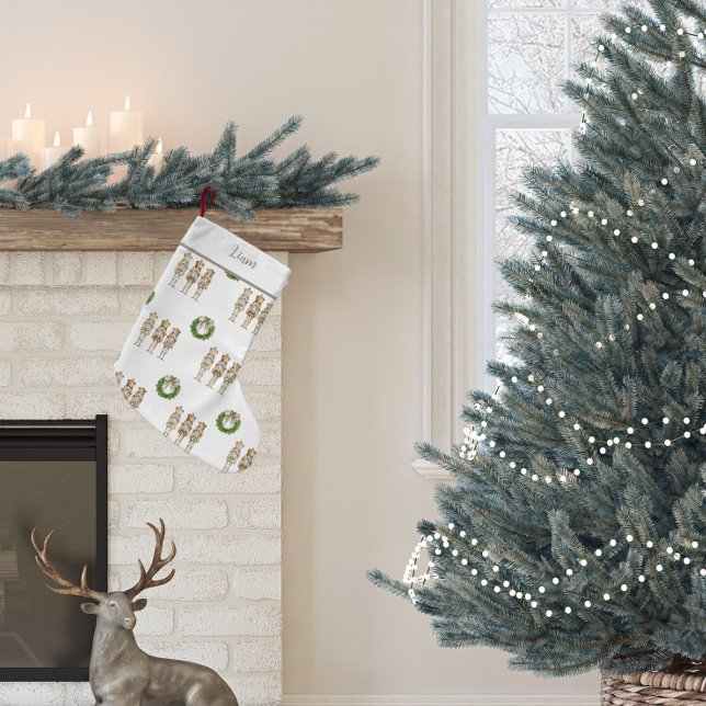 Meia De Natal Pequena Nostalgia Dourada do Nostálgico (Gold Nutcracker Christmas Stocking)